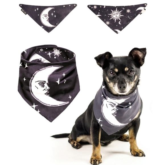 Rogue + Wolf ✦ Reversible Pet Bandana ✦ Celestial Sun & Moon Print Stars Black - Picture 7 of 14